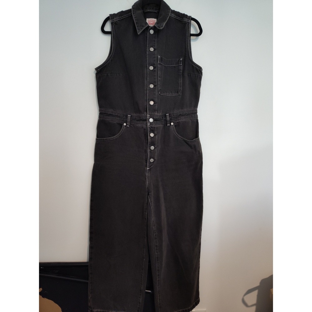 Levis Womens Black Denim Sleeveless Jumpsuit Button Front Utility A4850-0001 L